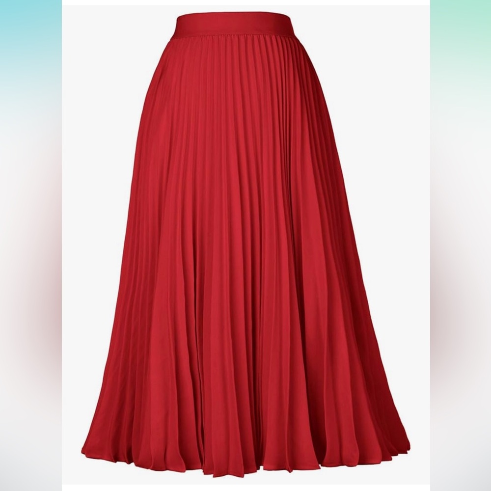 Kate Kasin High Waist A-Line Pleated Midi/Maxi Skirt